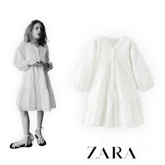 ZARA Kids | White | EMBROIDERED DRESS - Picture 1 of 7